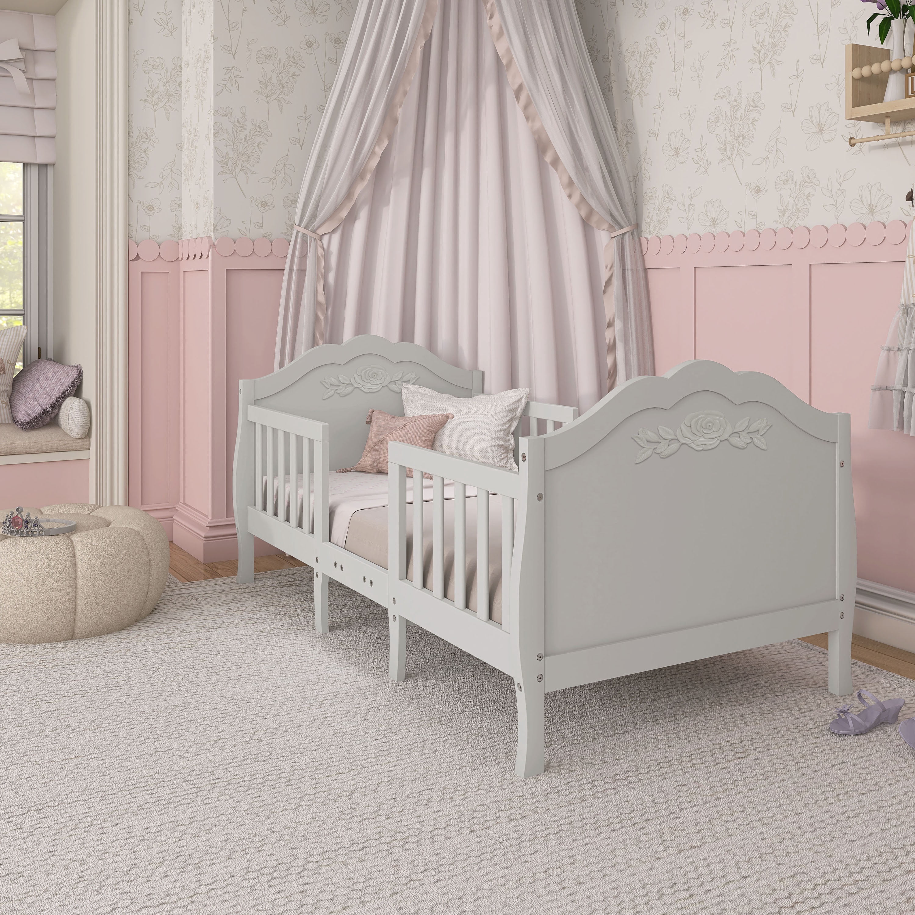 Dream On Me Rose 3-in-1 Convertible Toddler Bed, Greenguard Gold and JPMA Certified, Platinum