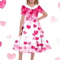 thumbnail image 2 of SBYOJLPB Girls' Short Sleeve Dress Valentine's Day Printed Dress Middle and Large Children's Waist Fold Turndown Collar Sundress​, 2 of 7
