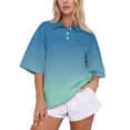 thumbnail image 2 of Sewkxo Women's Rugby Shirt Gradient Color Polo T-Shirts Oversized Short Sleeve Lapel V Neck Tee Summer Pullover Tops,Turquoise XL, 2 of 6