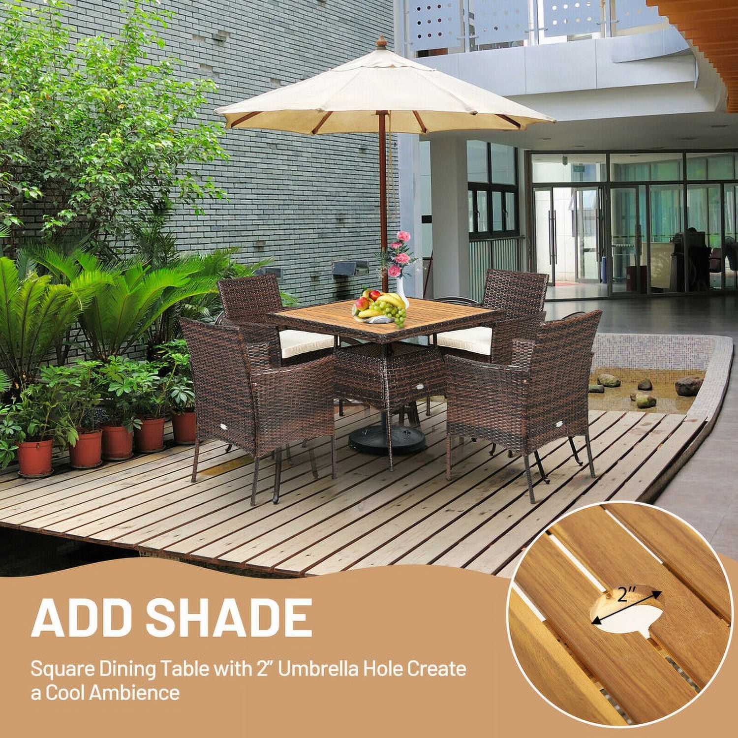 Aimee Lii 5 Pieces Patio Rattan Dining Furniture Set with Arm Chair and Wooden Table Top, Outdoor Patio Furniture