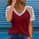 thumbnail image 1 of ICHUANYI Clearance Women Fashion Summer Sexy Fold Printed Regular Women Short Sleeves V Neck Button Top(Wine, M) ICHUANYI WER2023081016063, 1 of 5
