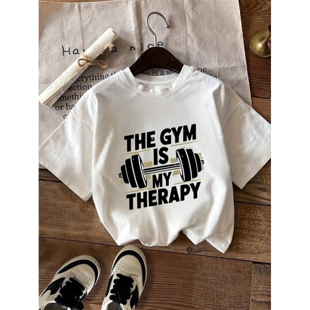 Women's "The Gym Is My Relax" Graphic Tee - Casual Crew Neck Short Sleeve T-Shirt, Cotton Activewear with Barbell Design, Machine Washable, Motivational Clothing | Sporty Design | Cotton Fabric
