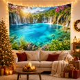 thumbnail image 3 of Turquoise Alpine Lake Below Cascading Falls, Serene Rustic Style for Nature Lovers, Mountain Wall Decor Housewarming Gift, Tapestry Wall Hanging for Bedroom and Cabin, 3 of 7