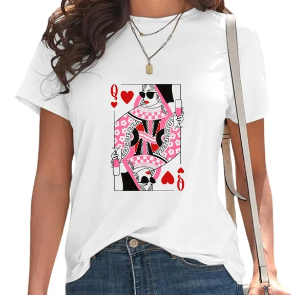 UNISHE Women's Queen of Hearts Retro Graphic T-Shirt Fashion Short Sleeve Tee White, S