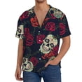 thumbnail image 3 of Vsdgher Roses Skulls Print Men's Wrinkle Free Untucked Cuban Shirt Business Casual Button Down Shirts Short Sleeve Shirt, 3 of 7