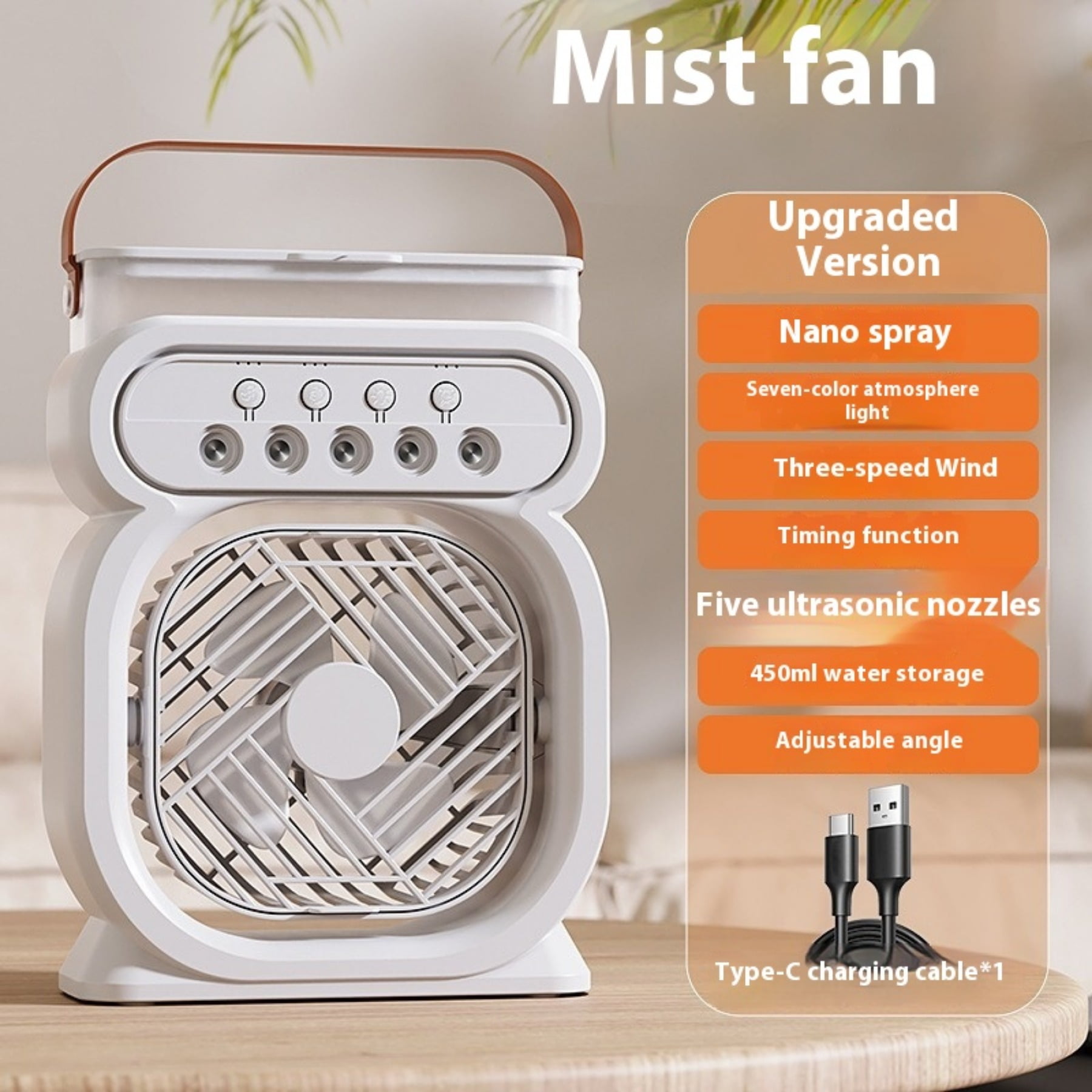 2025 New Desktop Humidifier with Night Light USB Spray Fan 2 in 1 for Office Outdoor Use