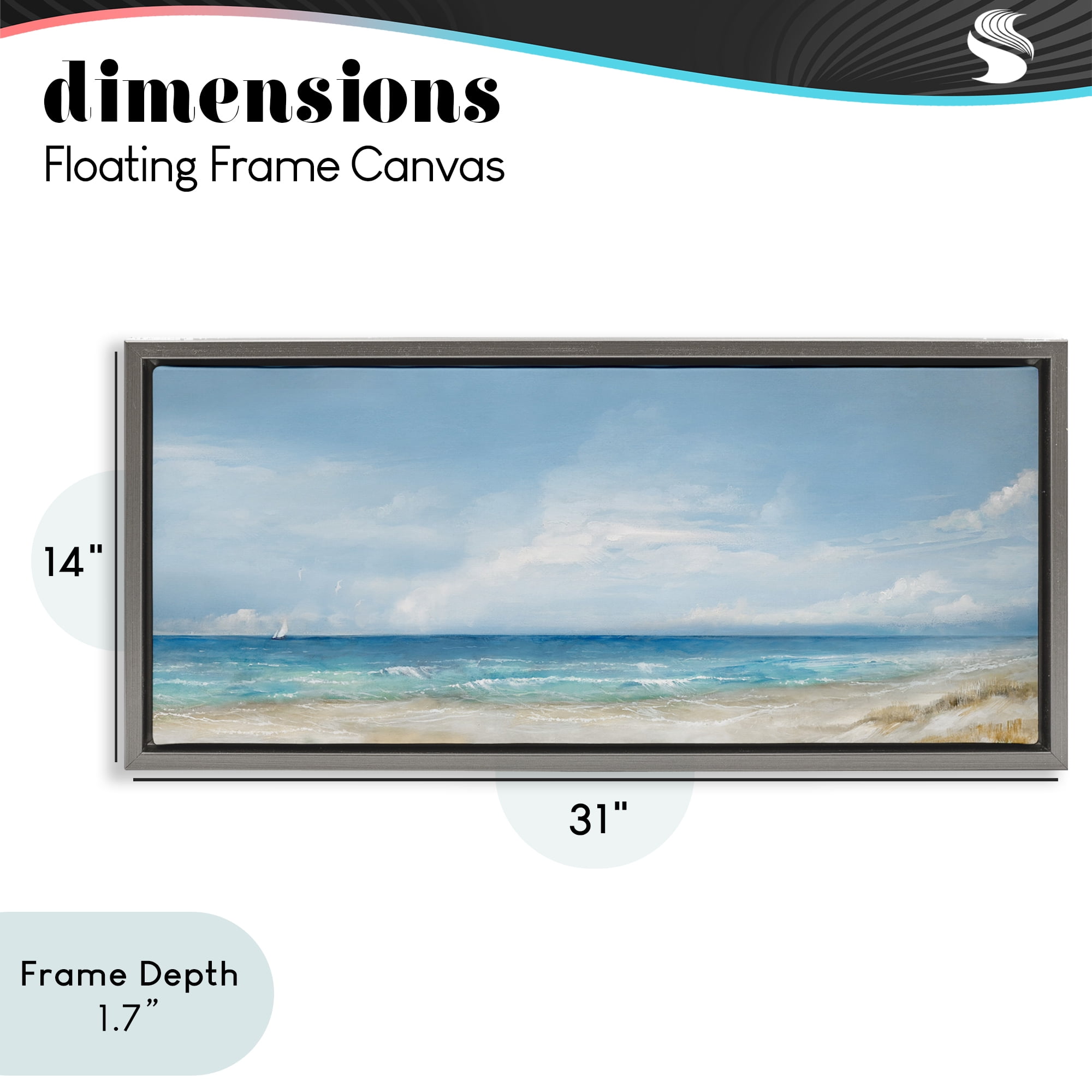 Stupell Industries Open Panoramic Sea Gray Framed Floater Canvas Wall Art, design by Ruane Manning