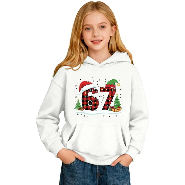 VJATTWR Chandails à Capuchon pour Adolescentes Chandails à Capuchon et Chandails en Molleton pour Filles pour l'Hiver Tenue Décontractée Col Rond Imprimé Lettre Chandail pour Enfants de 2 à 13 Ans Activités Extérieures et Confort Quotidien 7-8 Ans