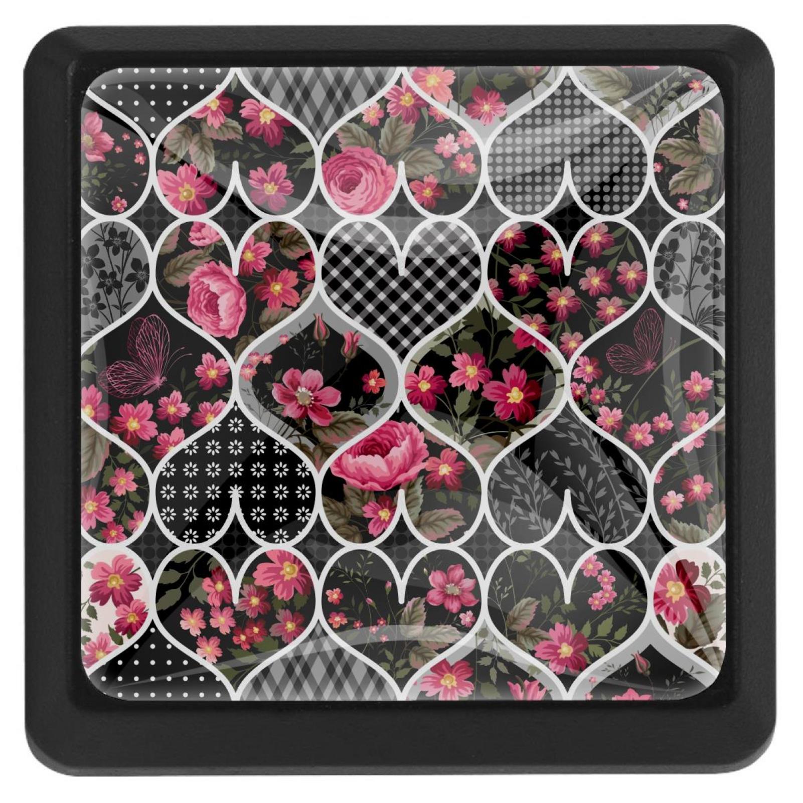 3 Pack Hearts and Roses Square Door Knobs Decor for Cupboard