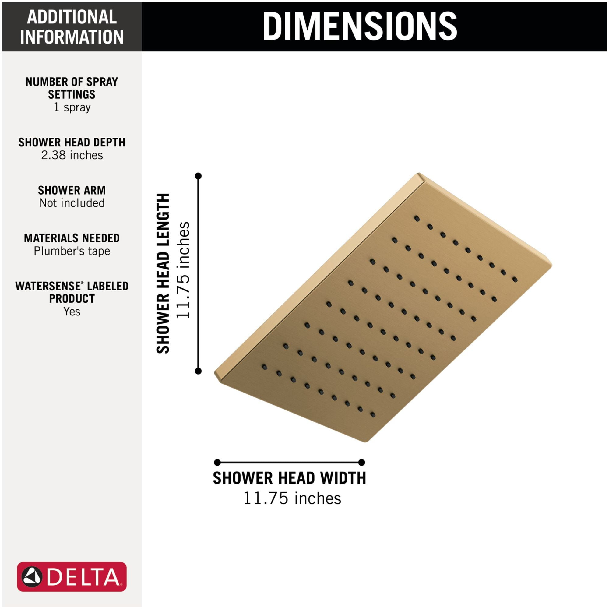 Delta 52159-SS-PR Universal Showering 11-3/4" Square 1.75 GPM Single Function Rain Shower