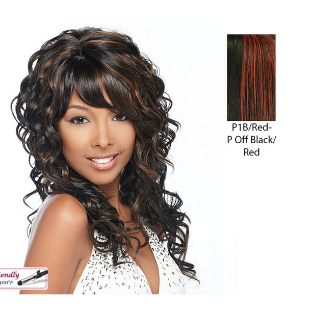 Tango Synthetic Wig,Off black base with bright red highlights 