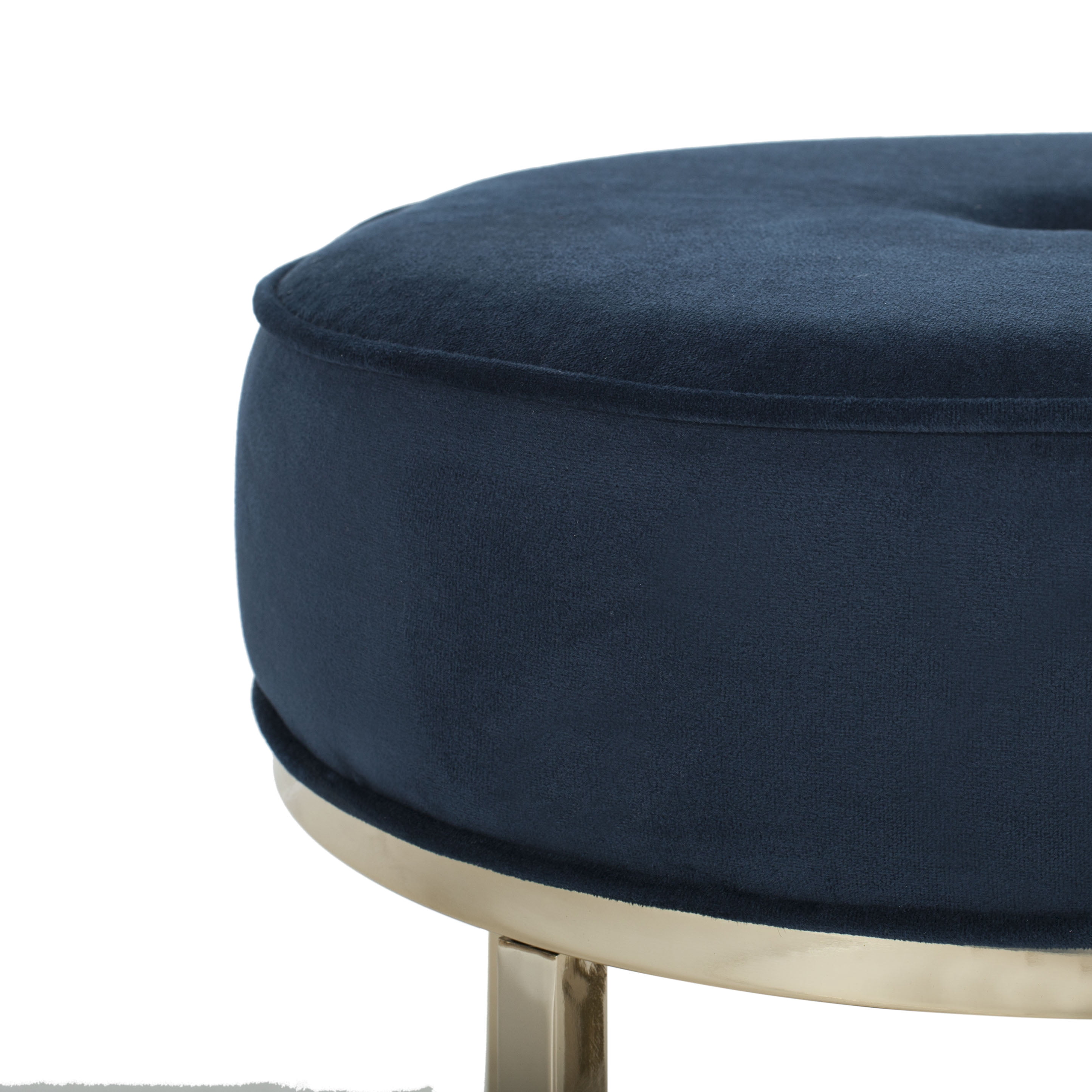SAFAVIEH Angelea Contemporary Round Velvet Ottoman, Navy/Brass