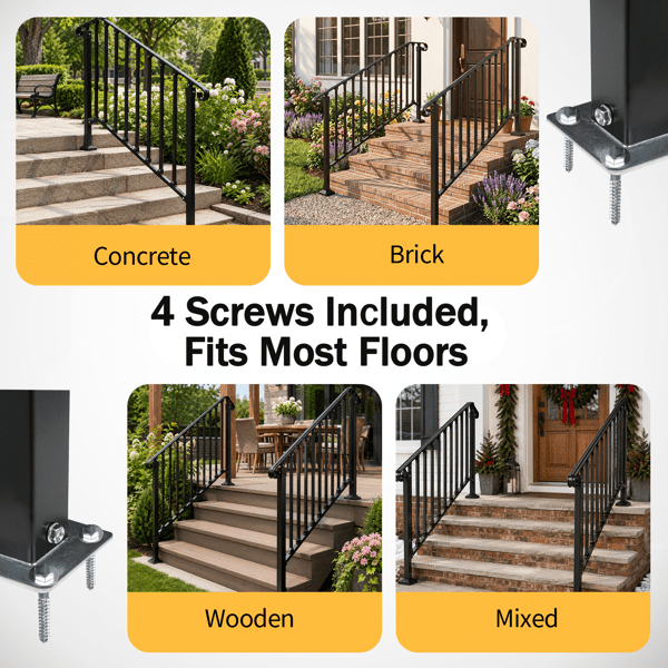4‑Tier ABS Plastic Handrail for Patio Courtyard Stairs, Matte Black