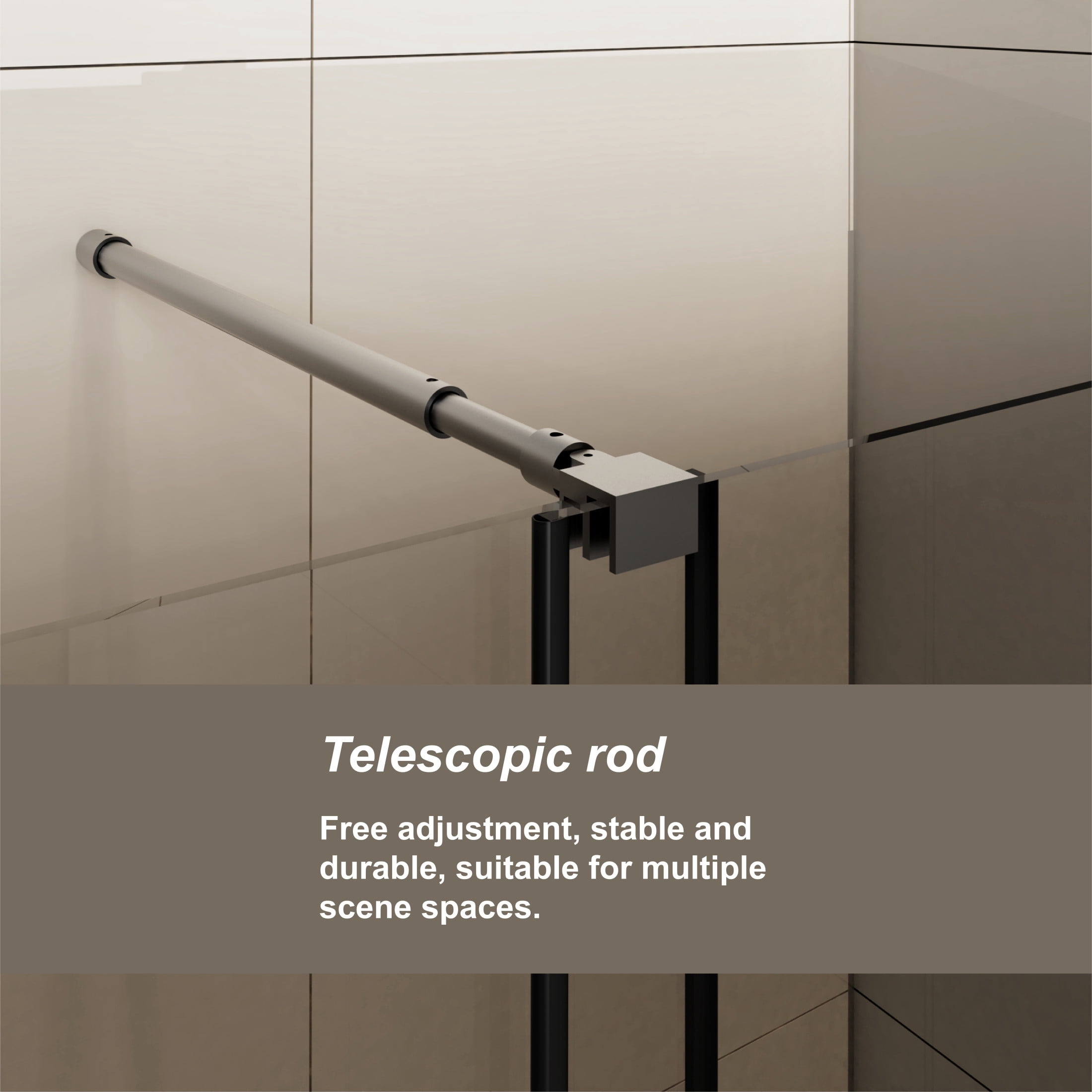 Noble House 60" x 72" Sliding Shower Door, Clear Tempered Glass with Adjustable Support Bar and Steel Handle, Black