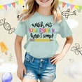 thumbnail image 2 of Toddler Girls Short Sleeve Tops Casual Cartoon Print Tees Crewneck Shirts Clothing Mint Green Size 3-4T, 2 of 4