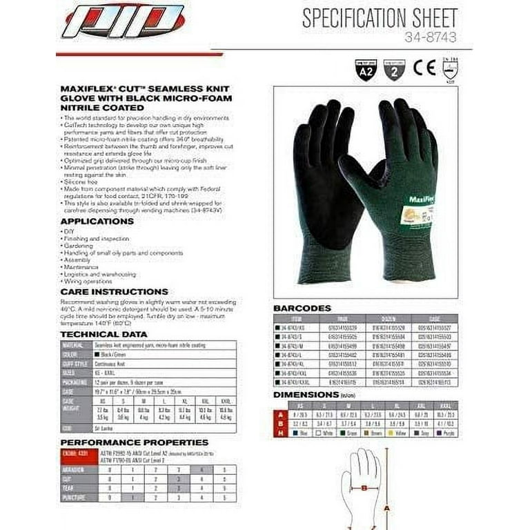 MaxiFlex Cut Resistance Unisex Work Gloves, Large, Pair, Nitrile