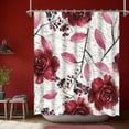 thumbnail image 4 of Floral Shower Curtain Pretty Red Flower Shower Curtain Burgundy Shower Curtain for Bathroom Vintage Floral Bathroom r hooks, 4 of 7