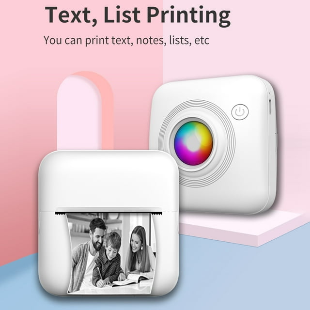Mini Portable Thermal Printer with Colorful LED Light OCR Fast Recognition Function 58mm Pocket BT Printers 203dpi HD Printing Compatible with Smartphones
