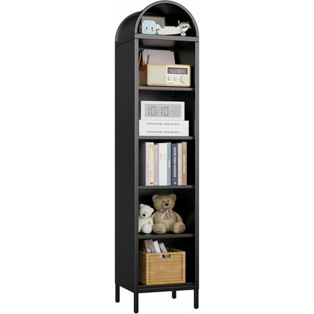 Aobabo Tall Narrow Arched Bookshelf, 72.8" H Metal Arch Display Bookcase with 4 Adjustable Shelves, Open Display Arched Bookcase for Dining Room, Home, Office, Assembly Required, Black