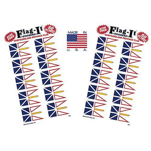Made in The USA! 2 Packs of Flag-It Newfoundland Flag Stickers, 100 Newfoundland Sticker Decals
