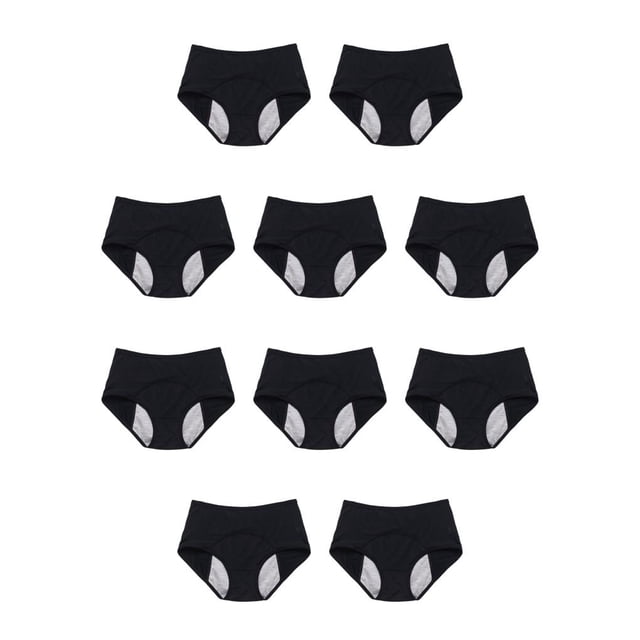 Minnieouse Calzoncillos de mujer a prueba de fugas de diseño Simple, ropa interior reutilizable lavable para niñas, bragas Chinlon Negro 7XL 10Conjunto