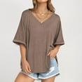 thumbnail image 4 of Womens Shirts Blouse Women's Oversized Monochromatic Quarter Sleeved V-neck Sports Shirt Casual Loose Pullover T-shirt Top, 4 of 7