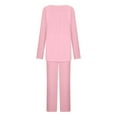 thumbnail image 6 of VBTAPA Womens 2 Piece Pajama Sets Solid Color Pleated Tunic Tops and Pants Matching Lounge Set Loose Comfy Sleepwear Soft Nightwear on Clearance Pink XL, 6 of 8