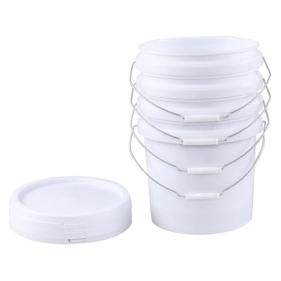 4 Pack 4 Gallon Round Plastic Bucket with Lids, Durable All Purpose Pail White Food Grade Contains, White