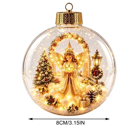 3D Lighted Christmas Ball Ornament, Glowing Holiday Hanging Decoration with Warm LED Mini Scene, Decorative Tree Accent for Christmas Trees, Windows, Mantels, Parties and Seasonal Displays, Style E