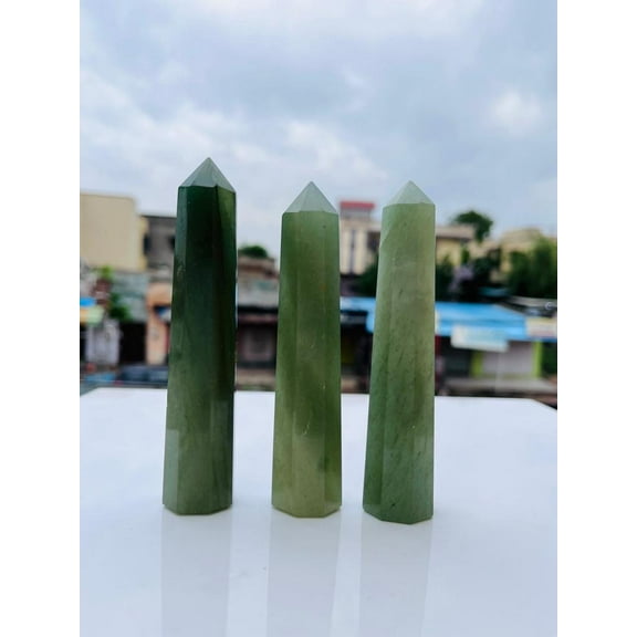 3pcs set Green Aventurine Tower, Green Aventurine Point, Green Aventurine Wand, Crystal Tower, Crystal Obelisk, Crystal Point