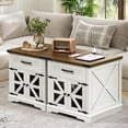 thumbnail image 3 of White Farmhouse End Table with Charging Station, 24" Large Sofa Side Table with Drawer, Large End Table for Living Room, Wooden Nightstand with Outlet, Square, White and Walnut, 3 of 9