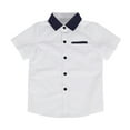 thumbnail image 2 of Boys Girls Shirts with Pocket Short Sleeve Button-Down Collar T-Shirts 3-11 Years Toddlers Kids Lightweight Color-Block Uniform Blouses Tops, 2 of 3