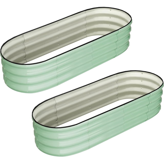 2-Pack 4.5ftx2ftx1ft Oval Raised Garden Beds Galvanized Steel Planter Boxes with Open Bottom Rust-Resistant Outdoor Garden Beds for Vegetables Flowers Green