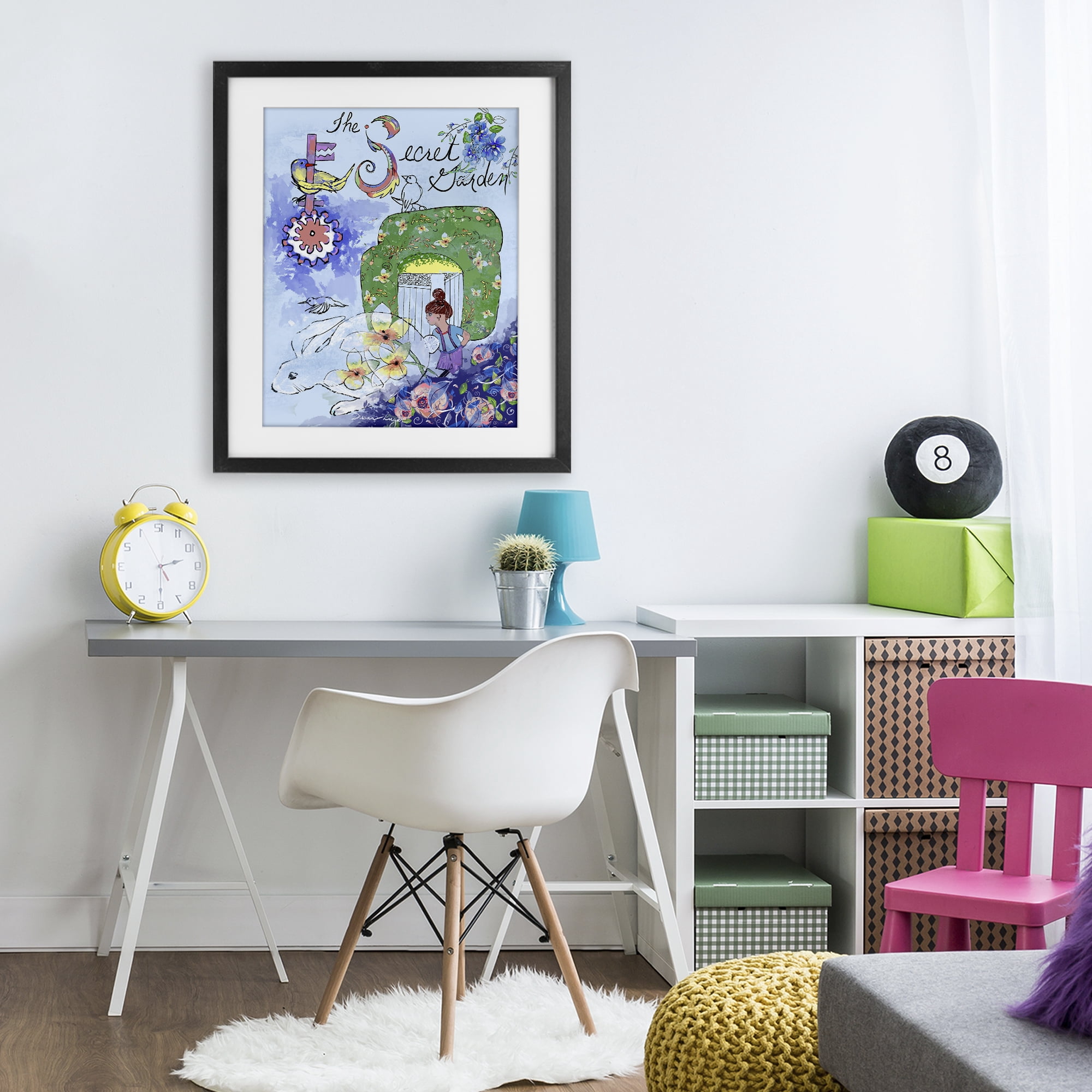 Stupell Industries Secret Garden Folk Illustration Black Framed Print Under Glass, design by Susan Lugar