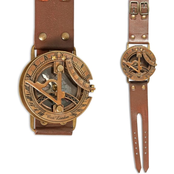 Antique Brass Sundial Compass With Leather Strap Collectible Gift Item, Christmas Gift, New Year Gift