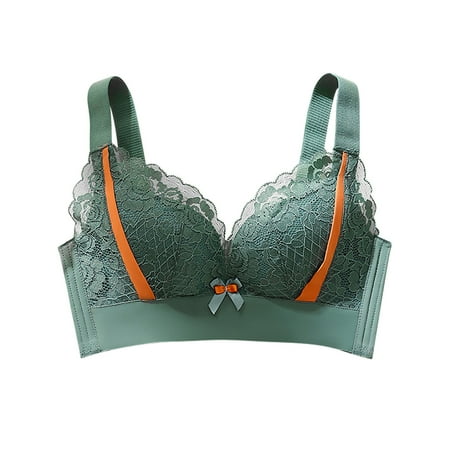 Sports Bra for Women Girls Bras Lace Comfortable Breathable Base No Underwire Backless BrasUnderwear V-Neck Full-Coverage Bra Feature Hook and Eye Closure Balconette Bra Style Y-528   Green S