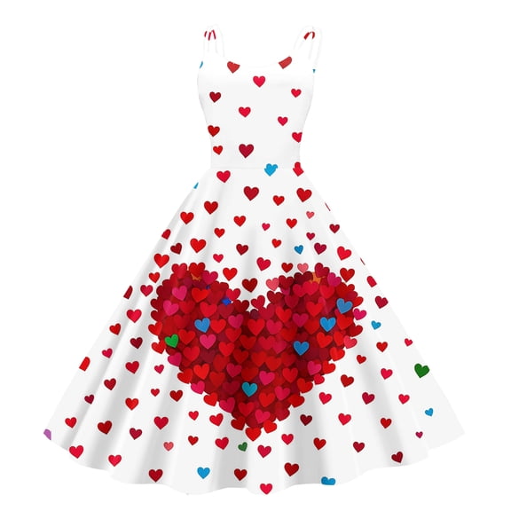 Valentine's Day Retro Heart Print Off-Shoulder Sleeveless Dress For Women 2026 Elegant Evening Prom Party Dress White 2XL