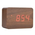 thumbnail image 1 of Reloj despertador digital electrónico de madera con pantalla LED de temperatura y control de sonido, color marrón, 1 of 8