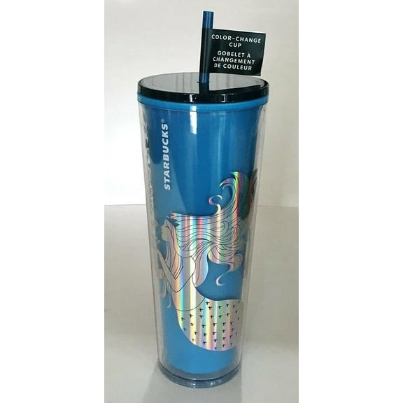 Starbucks 2021 Christmas Holiday Siren Mermaid Blue Plastic Color Change Tumbler 24oz