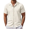 thumbnail image 2 of Domuza Lace Shirt for Men Floral Hollow Out See Through Casual Short Sleeve Button Down Hawaiian Vacation Shirts Summer Beach Beige 2XL, 2 of 5