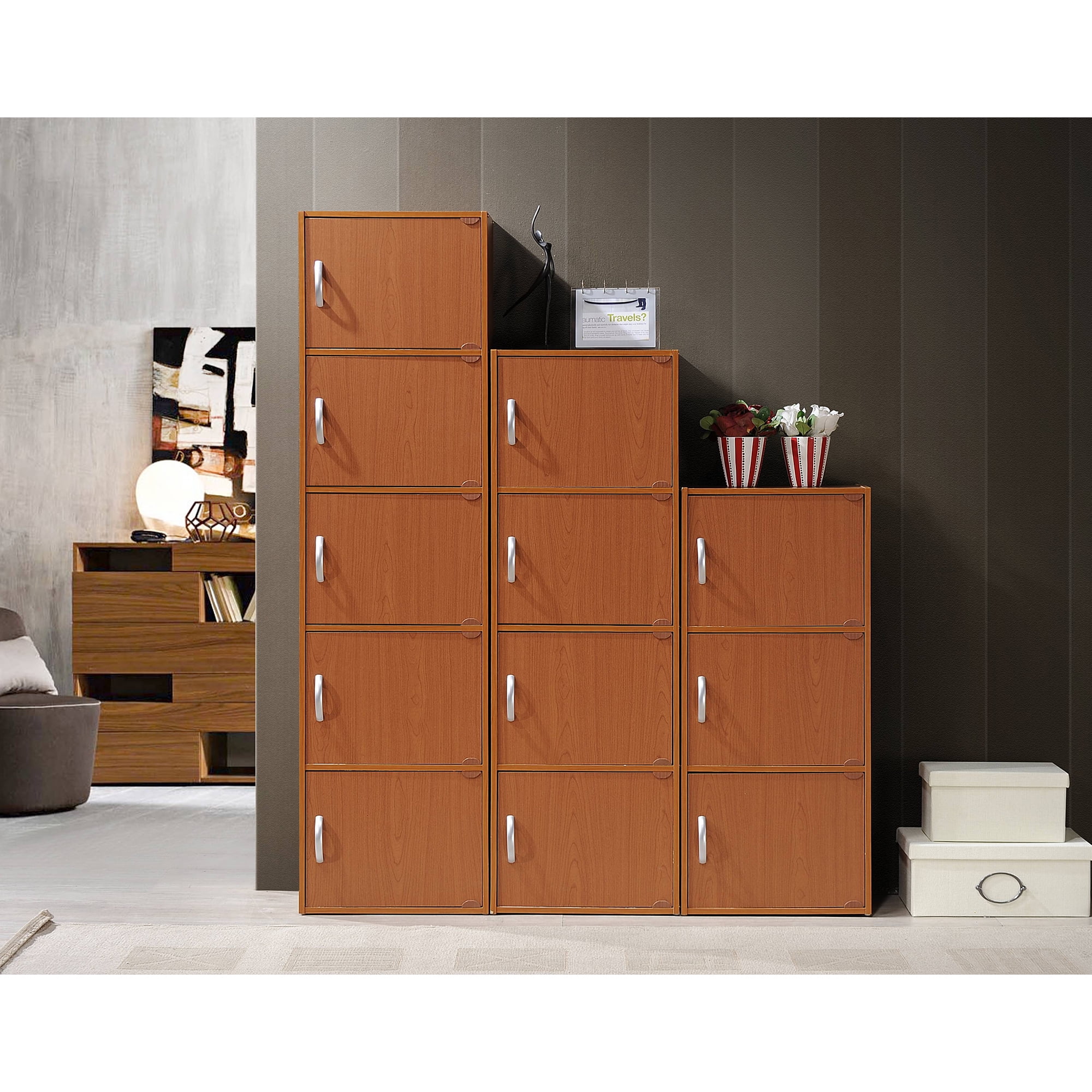Hodedah Modern Home Decorative Versatile Design Bookcases, 11.8" x 15.90" x 59.10", Wood Red, 47 lb
