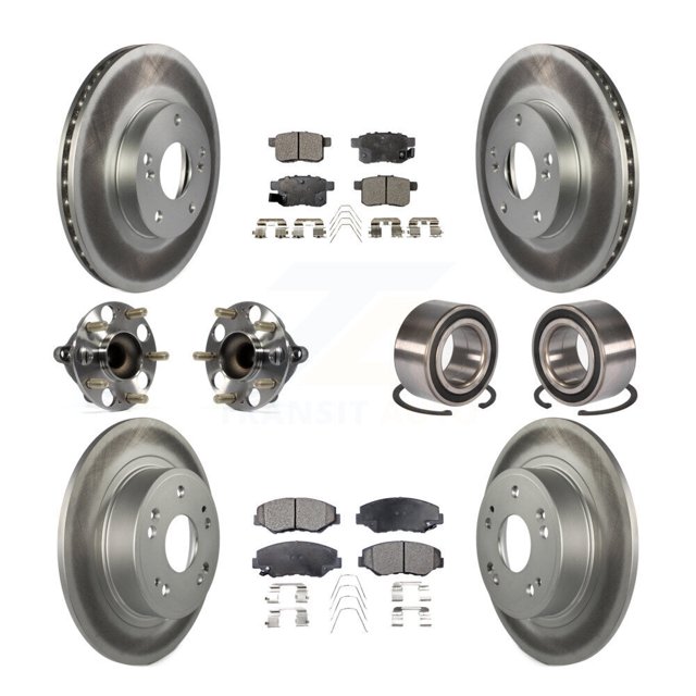 Transit Auto Front Rear Wheel Hub Bearings Assembly Coated Disc Brake Rotors and Ceramic Pads Kit (10Pc) for Car Honda Accord - Left Right Side (Driver Passenger) KBB-108585