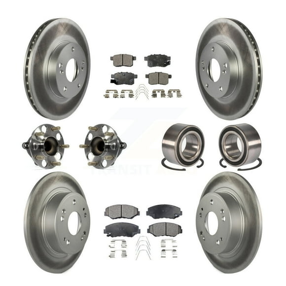 Transit Auto Front Rear Wheel Hub Bearings Assembly Coated Disc Brake Rotors and Ceramic Pads Kit (10Pc) for Car Honda Accord - Left Right Side (Driver Passenger) KBB-108585