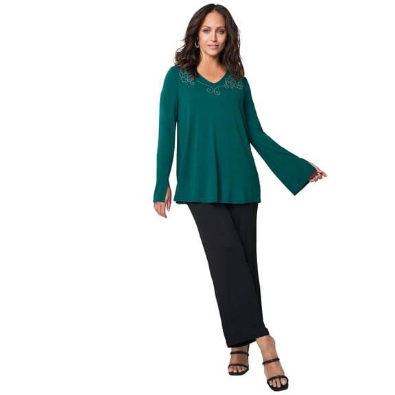 Jessica London Women's Plus Size V-Neck Embellished Tunic