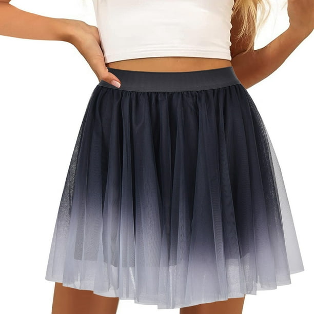 Gibobby faldas de mezclilla para mujer Falda corta plisada de malla degradada para mujer Falda de linea A Falda abullonada de bloque de color que delgada Gris Talla unica Walmart en linea
