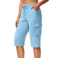 thumbnail image 2 of Long Shorts for Women Petite Lightweight Quick Dry Hiking Cargo Shorts with Pockets Summer Drawstring Bermuda Short Sky Blue S, 2 of 8