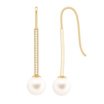 Rosec Jewels Freshwater Pearl Dangle Earrings for Women - 8 mm Pearl Drop Earrings - AAA Quality, 14K Yellow Gold