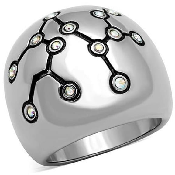 Alamode TK1685-9 Women High Polished Stainless Steel Ring with Top Grade Crystal in White AB - Size 9