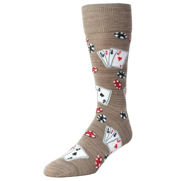 MeMoi Poker Face Playing Card Bamboo Blend Men's Crew Socks - Mens - Male, 10-13, Crockery
