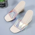 thumbnail image 4 of Anuirheih Slip on Sandals Women,Women's Casual Wedge Heel Mirror Outer Wear Open Toe High Heel Sandals(Beige), 4 of 4
